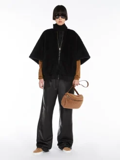 Alpaca and wool Teddy fabric bomber jacket cape