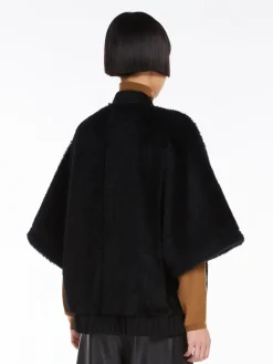 Alpaca and wool Teddy fabric bomber jacket cape