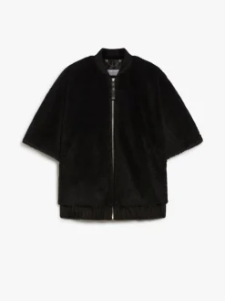 Alpaca and wool Teddy fabric bomber jacket cape