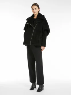 Biker jacket cape in alpaca and wool Teddy fabric