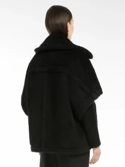 Biker jacket cape in alpaca and wool Teddy fabric