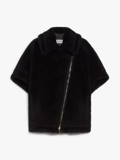 Biker jacket cape in alpaca and wool Teddy fabric