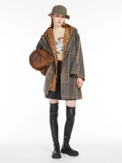 Chequered wool and water-repellent canvas coat