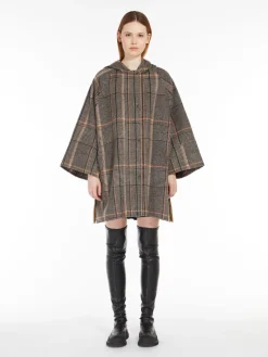 Chequered wool and water-repellent canvas coat