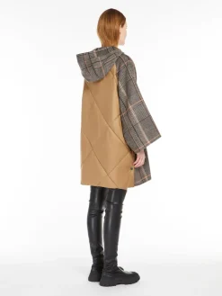 Chequered wool and water-repellent canvas coat