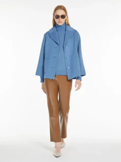 Coated fabric slim trousers