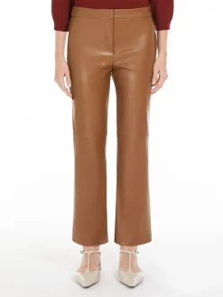 Coated fabric slim trousers