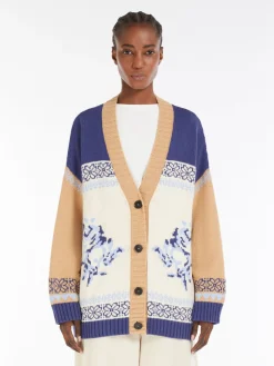 Colour-block cardigan in cotton yarn