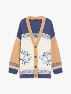 Colour-block cardigan in cotton yarn