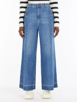Cotton denim wide jeans