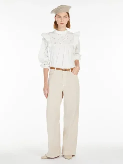 Cotton drill wide-leg trousers