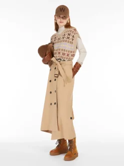 Cotton gabardine trench skirt