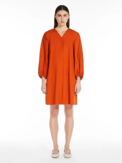 Cotton poplin V-neck dress