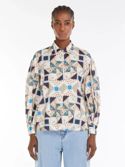 Cotton satin patchwork shirt