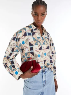 Cotton satin patchwork shirt