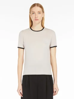 Crew-neck wool yarn T-shirt