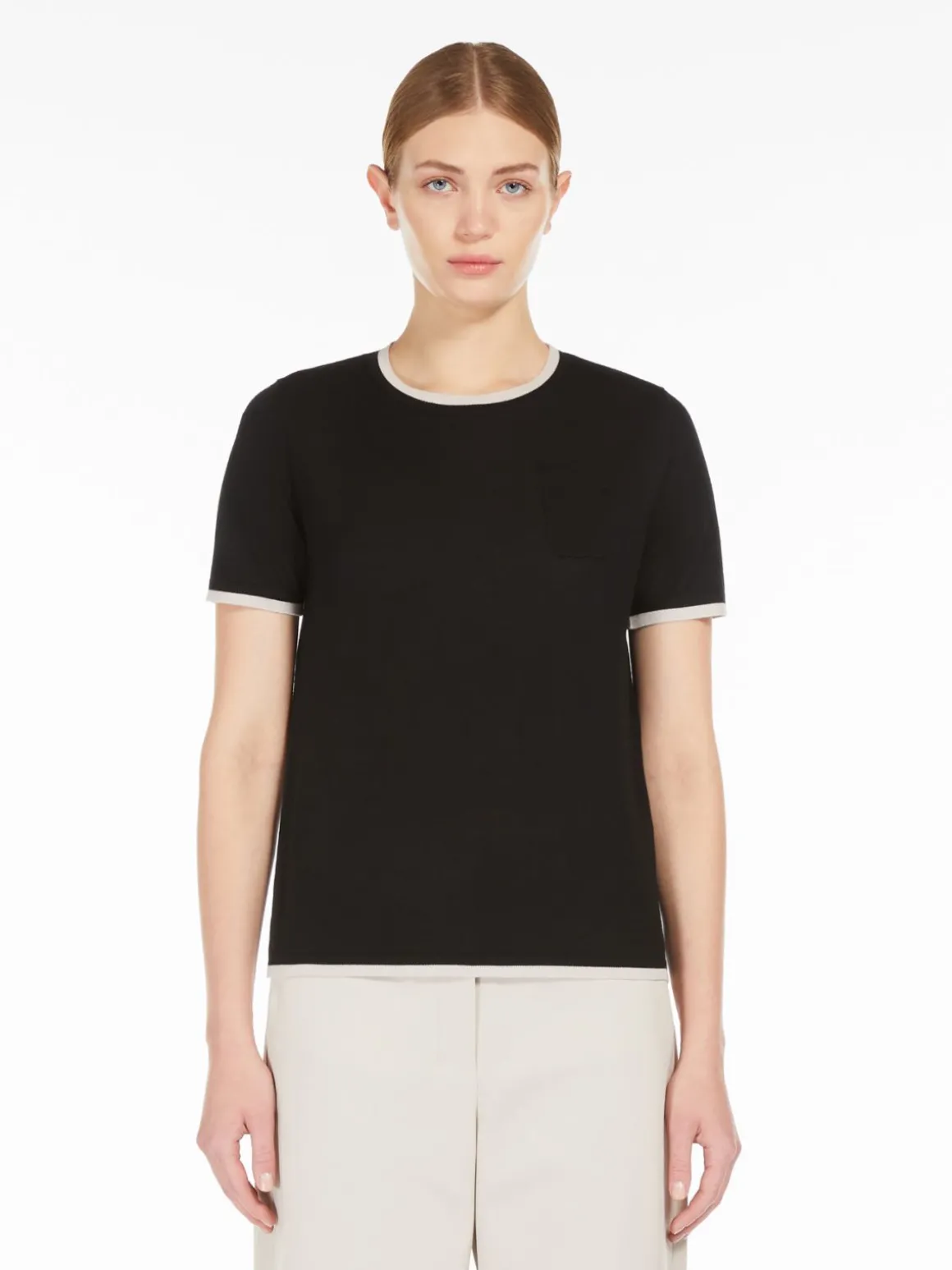 Crew-neck wool yarn T-shirt