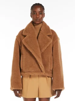 Cropped Teddy Bear Icon Coat in camel