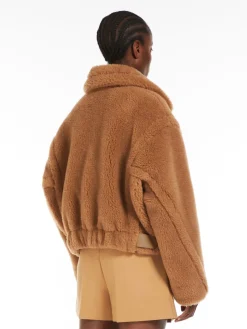 Cropped Teddy Bear Icon Coat in camel
