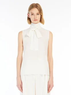 Crêpe de Chine top with bow