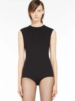 Denier-knit jersey bodysuit
