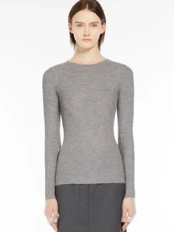 Directional rib mock-polo-neck sweater