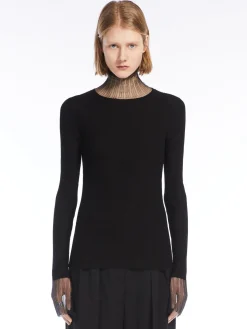 Directional rib mock-polo-neck sweater