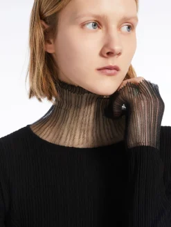 Directional rib mock-polo-neck sweater