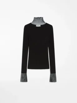 Directional rib mock-polo-neck sweater