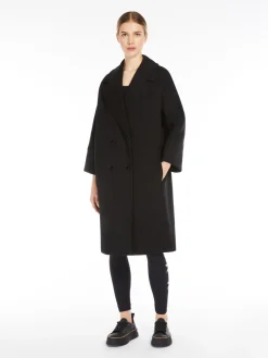 Double-breasted coat in scuba jersey