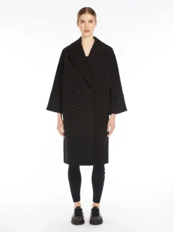 Double-breasted coat in scuba jersey