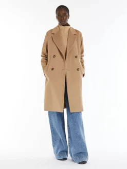Double-breasted wool broadcloth coat