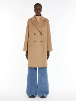 Double-breasted wool broadcloth coat