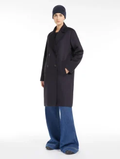 Double-breasted wool broadcloth coat