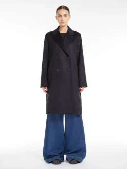 Double-breasted wool broadcloth coat