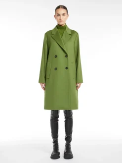Double-breasted wool broadcloth coat