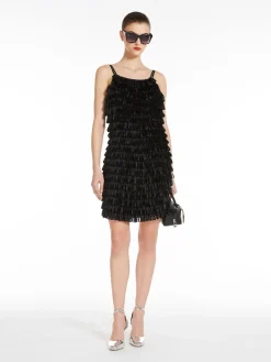 Embroidered cady flared dress