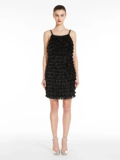 Embroidered cady flared dress