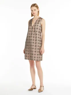 Embroidered duchess satin mini dress