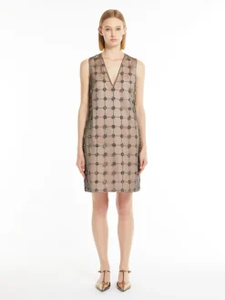 Embroidered duchess satin mini dress