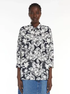 Flared printed silk shirt