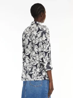 Flared printed silk shirt