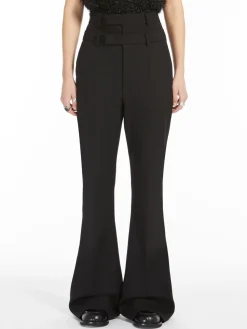 Flared trousers with a branded double belt