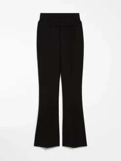 Flared trousers with a branded double belt