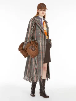 Fringed wool-blend coat