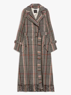 Fringed wool-blend coat