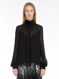 Georgette polo-neck blouse