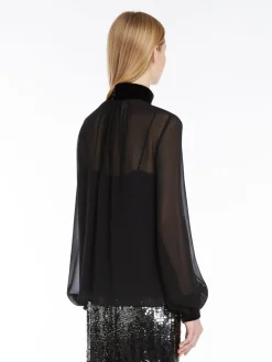 Georgette polo-neck blouse