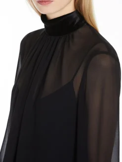 Georgette polo-neck blouse