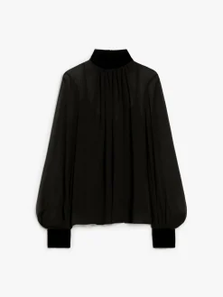 Georgette polo-neck blouse